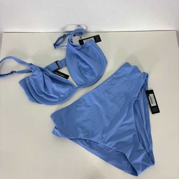 New Cuup Blue Cloud Bikini The Plunge & High Waisted Bottom 2 Piece Swimsuit Siz - Picture 1 of 8